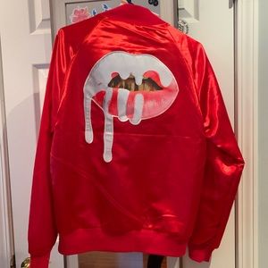 KYLIE JENNER LIPS SATIN BOMBER JACKET